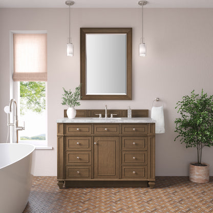 Renovate for Less Atlanta Bristol 48" Single Vanity, Saddle Brown w/ 3 CM Carrara Marble Top