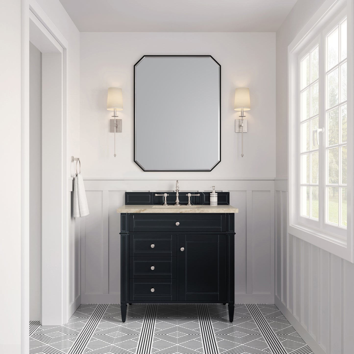 Renovate for Less Atlanta Brittany 36" Single Vanity, Black Onyx, w/ 3 CM Tajnar Eclos Top
