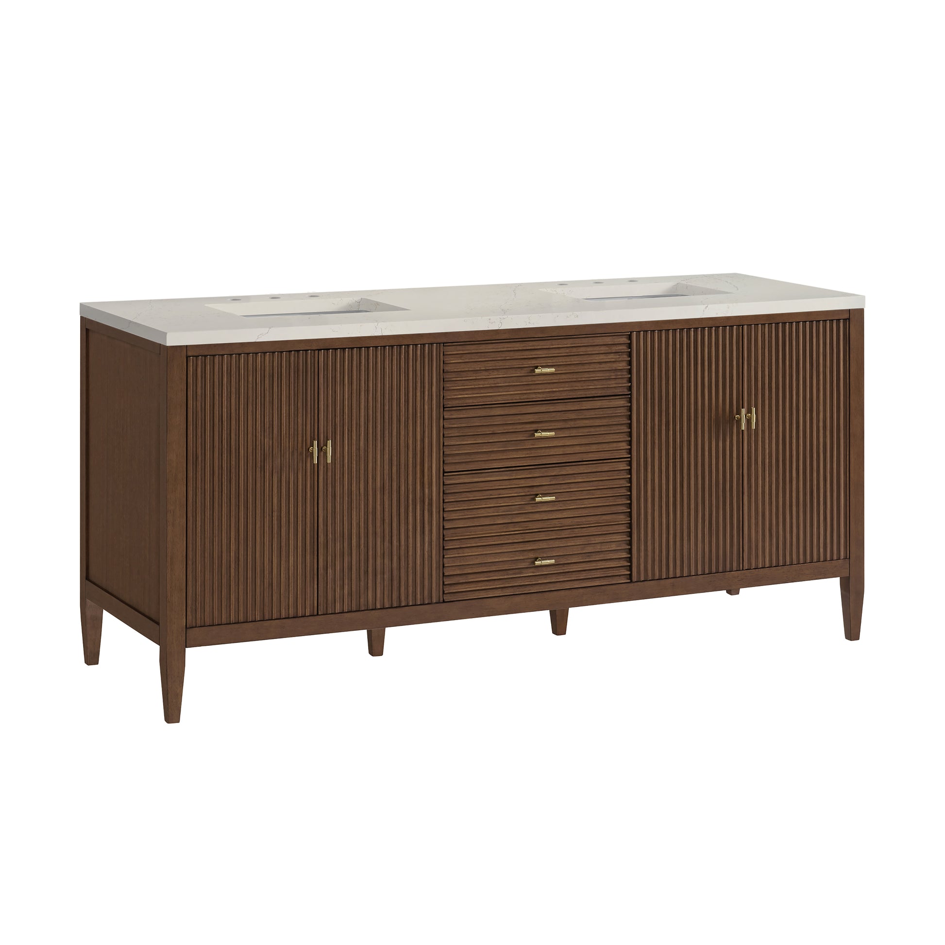 Renovate for Less Atlanta Myrrin 72" Vanity, Mid Century Walnut, w/ 3 CM Siberian Silestone Top w/FreePower Wireless Charger