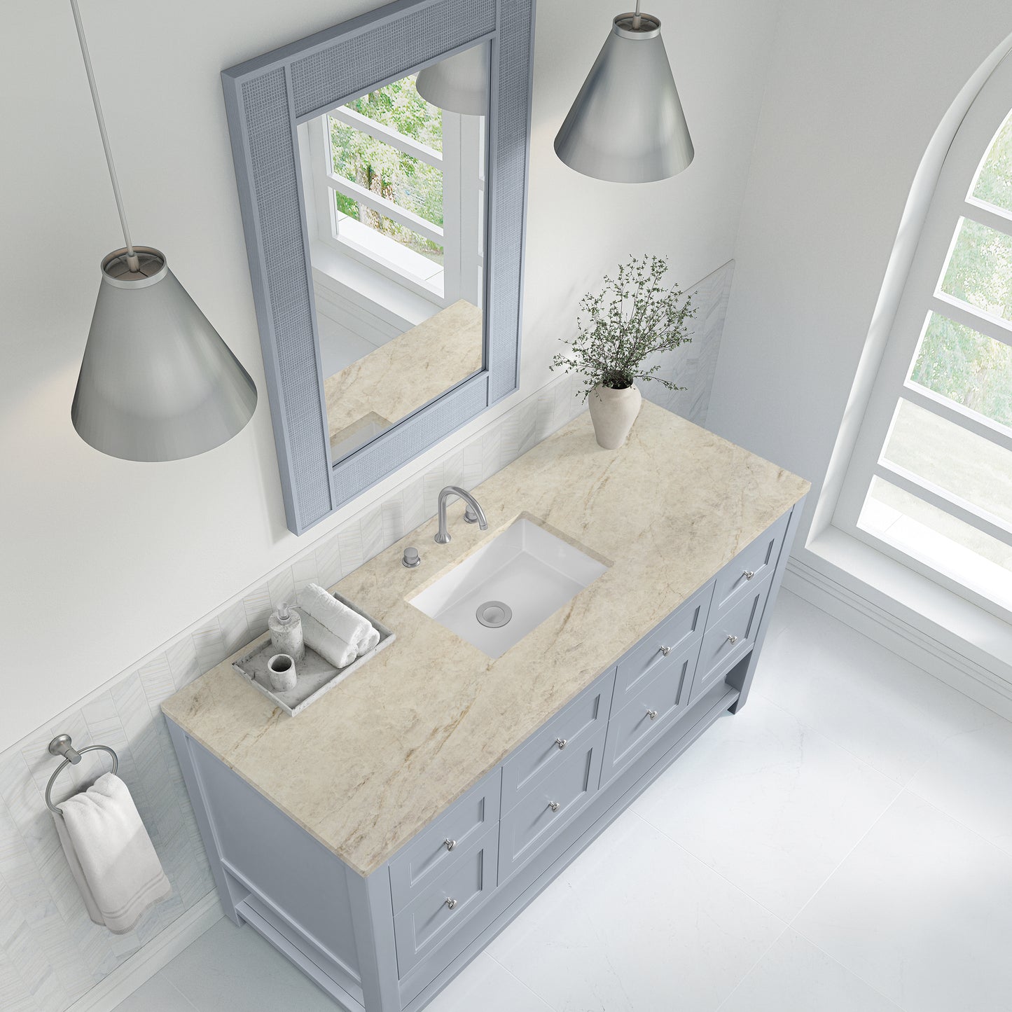Renovate for Less Atlanta Breckenridge 60" Single Vanity, Serenity Blue, w/ 3 CM Tajnar Eclos Top