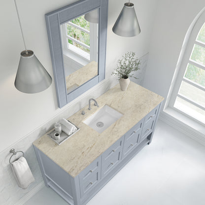 Renovate for Less Atlanta Breckenridge 60" Single Vanity, Serenity Blue, w/ 3 CM Tajnar Eclos Top