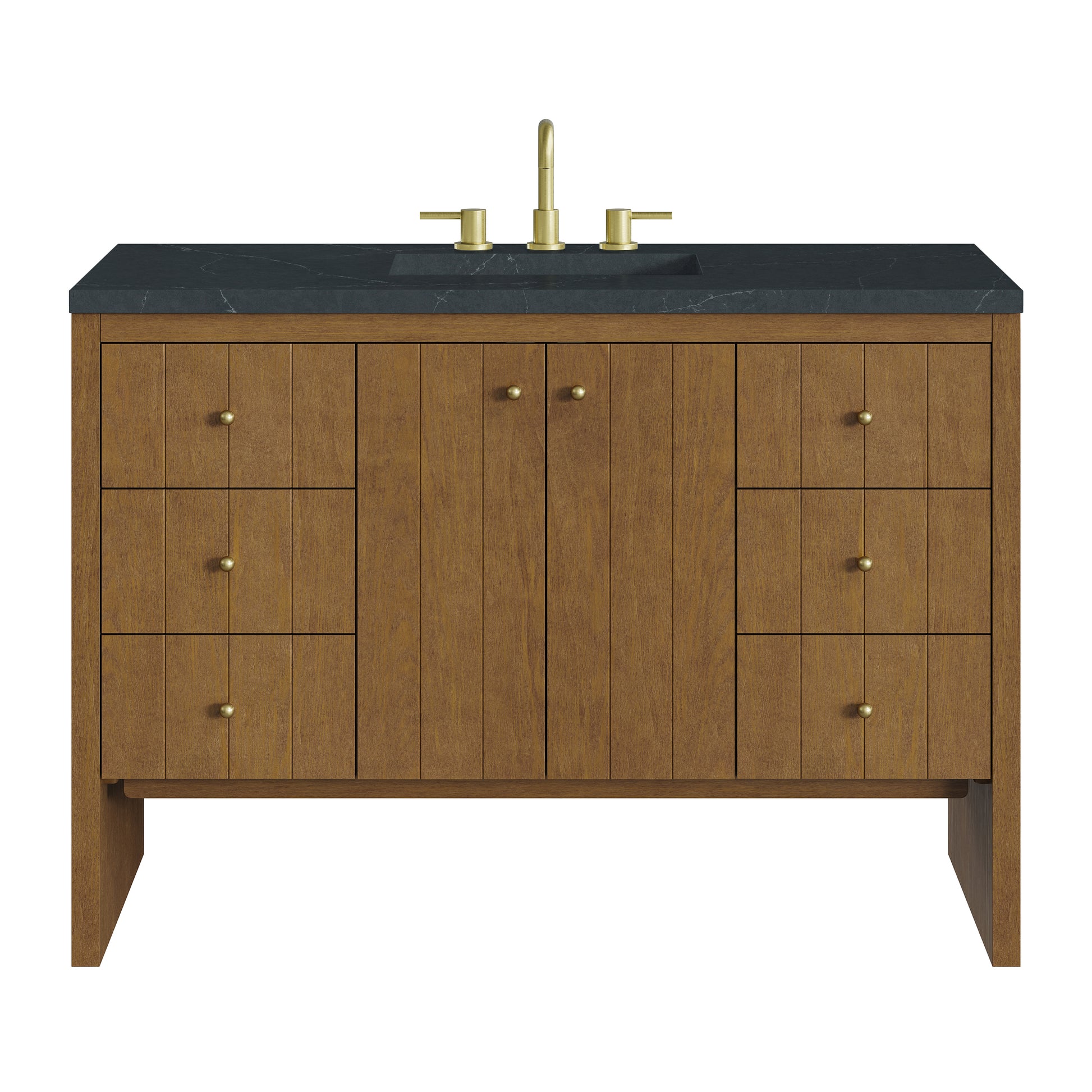 Renovate for Less Atlanta Hudson 48" Single Vanity, Honey Oak w/ 3 CM Charcoal Soapstone Silestone Top