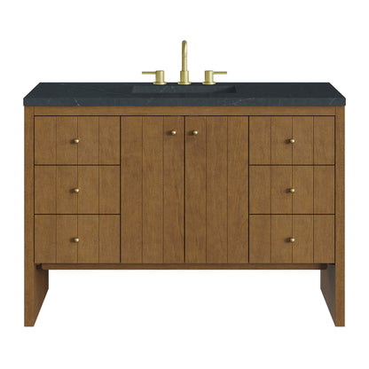 Renovate for Less Atlanta Hudson 48" Single Vanity, Honey Oak w/ 3 CM Charcoal Soapstone Silestone Top