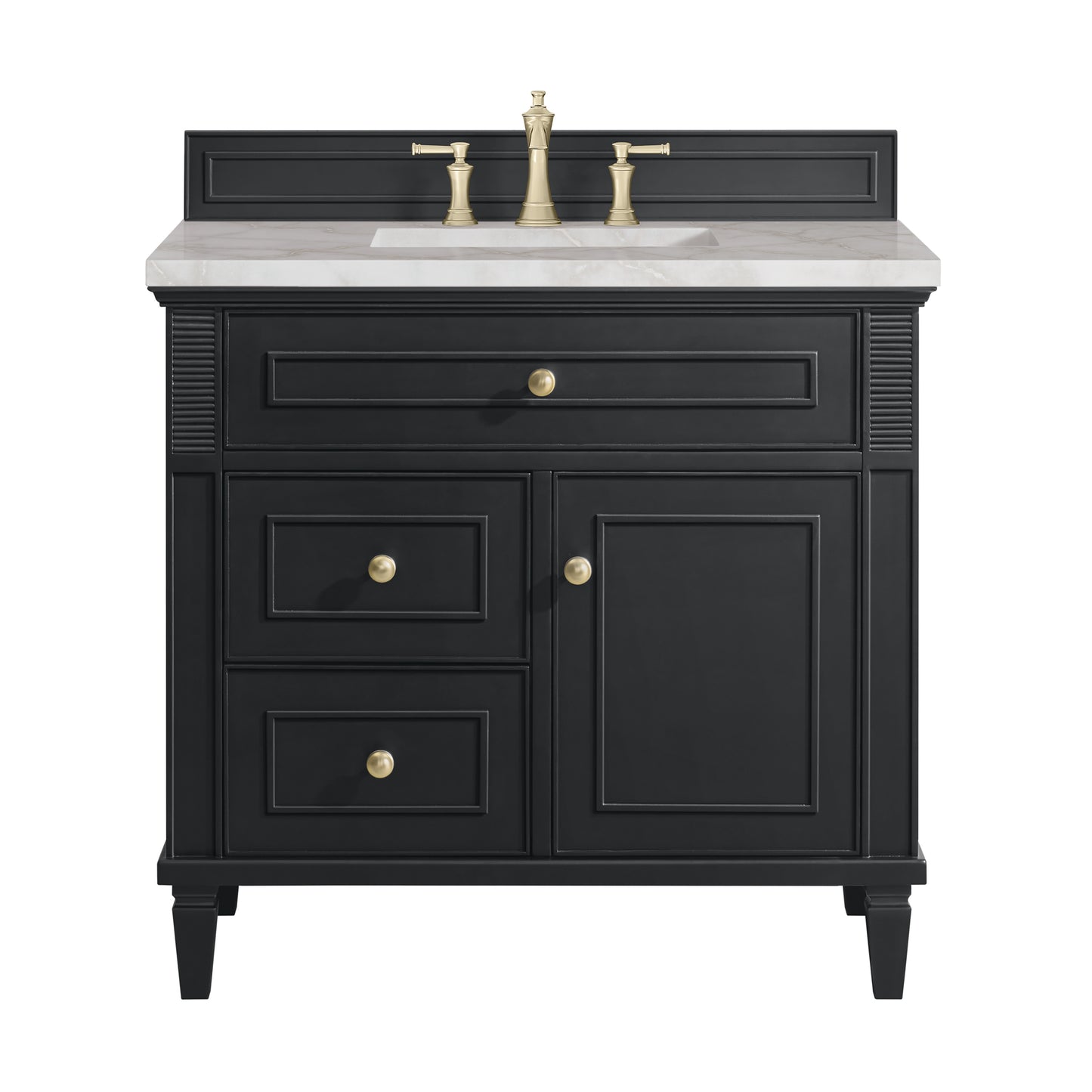 Renovate for Less Atlanta Lorelai 36" Single Vanity, Black Onyx w/ 3 CM Victorian Silver Silestone Top
