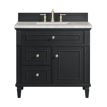 Renovate for Less Atlanta Lorelai 36" Single Vanity, Black Onyx w/ 3 CM Victorian Silver Silestone Top