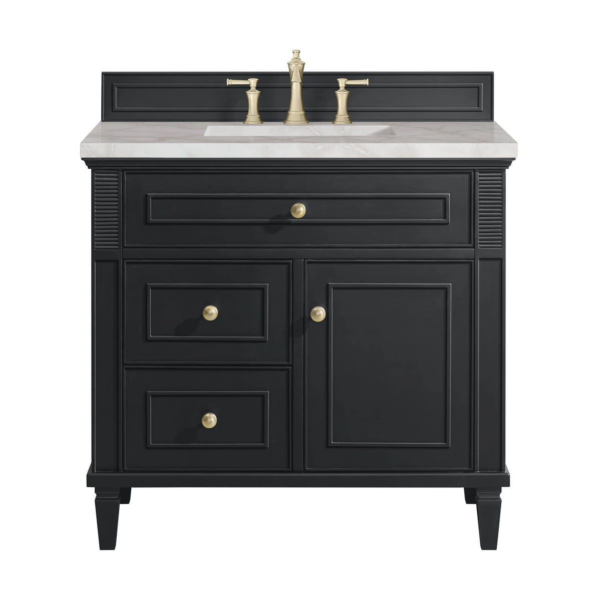 Lorelai 36" Single Vanity, Black Onyx w/ 3 CM Victorian Silver Silestone Top