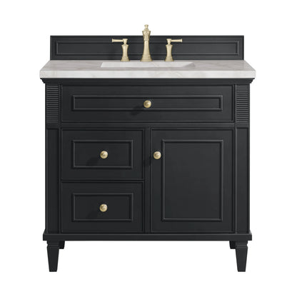 Lorelai 36" Single Vanity, Black Onyx w/ 3 CM Victorian Silver Silestone Top