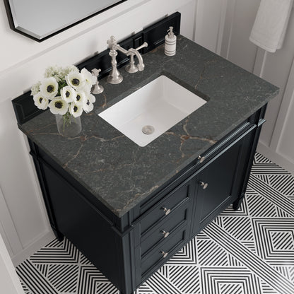 Renovate for Less Atlanta Brittany 36" Single Vanity, Black Onyx w/ 3 CM Parisien Bleu Silestone Top