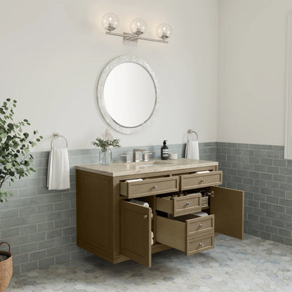 Chicago 48" Single Vanity, Walnut Whisper, w/ 3 CM Tajnar Eclos Top w/FreePower Wireless Charger