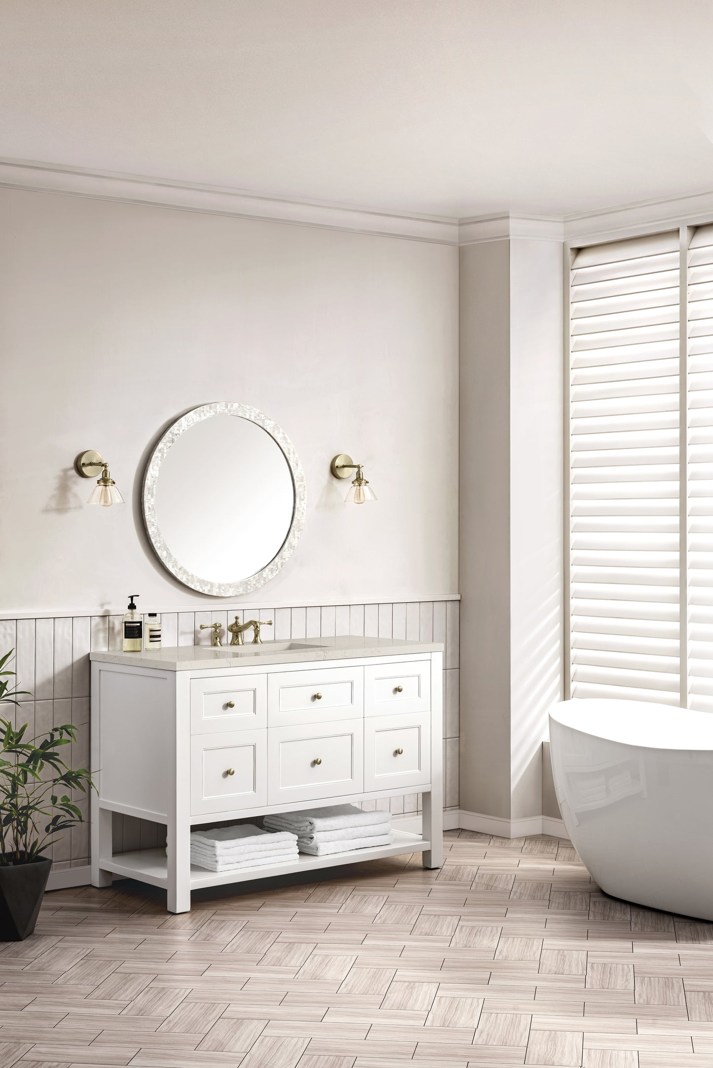 Renovate for Less Atlanta Breckenridge 48" Single Vanity, Bright White, w/ 3 CM Siberian Silestone Top