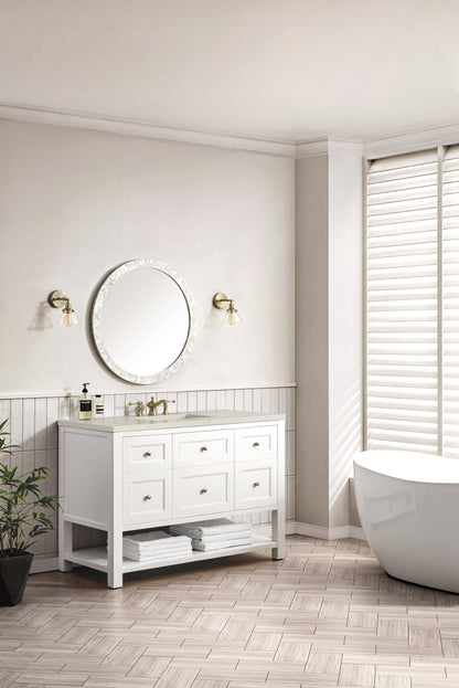 Renovate for Less Atlanta Breckenridge 48" Single Vanity, Bright White, w/ 3 CM Siberian Silestone Top