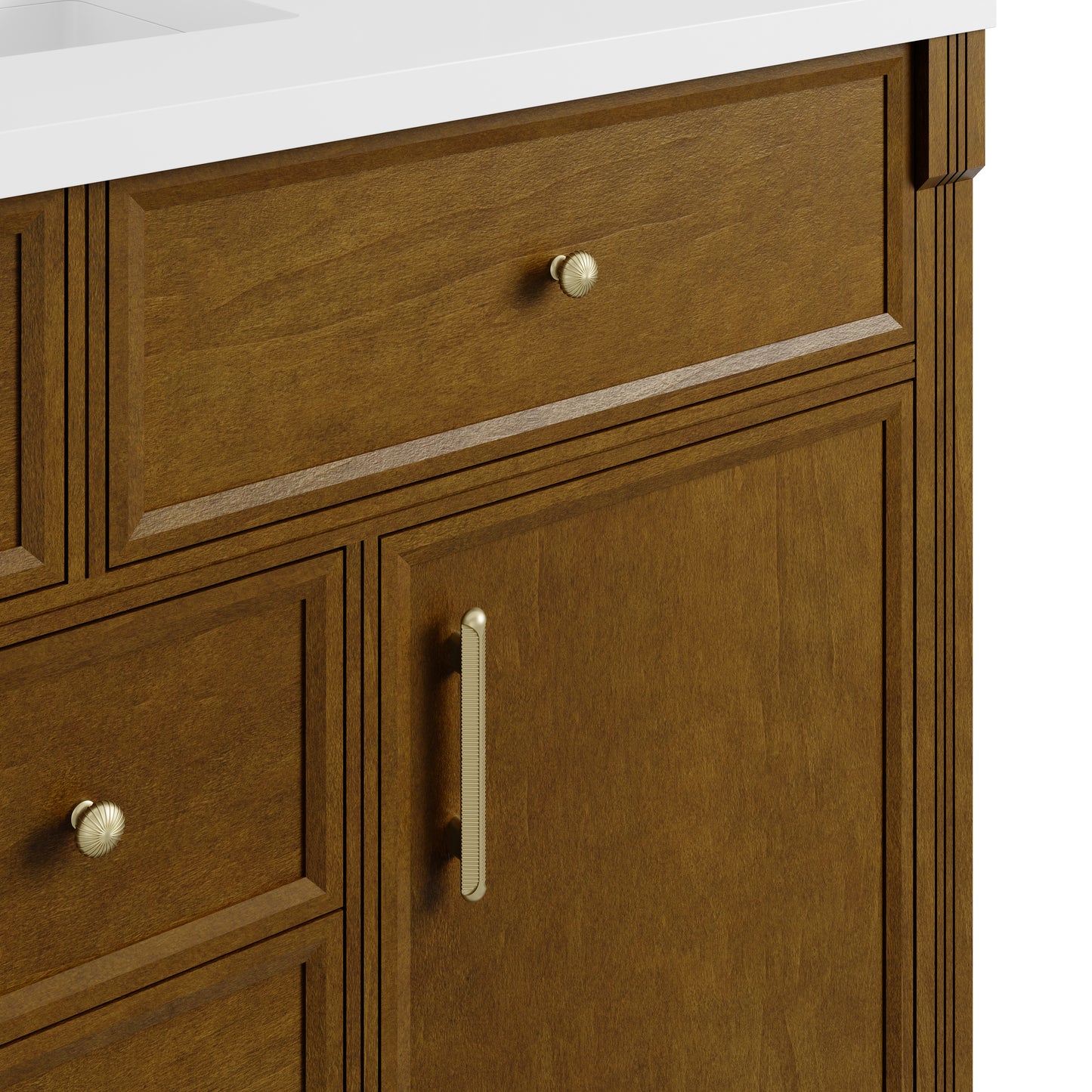 Renovate for Less Atlanta Bellshire 48" Single Vanity, Honey Oak w/ 3 CM Ethereal Noctis Silestone Top