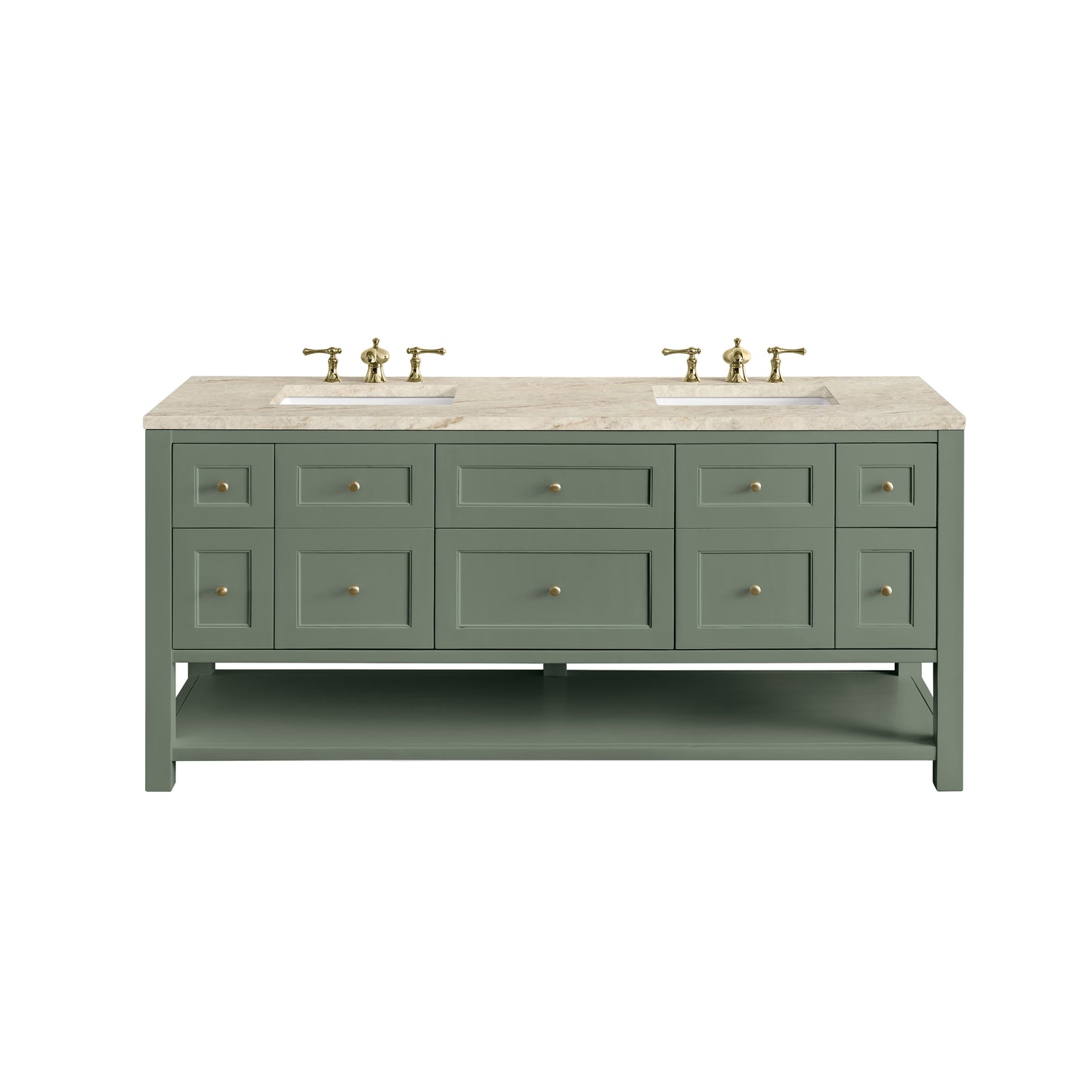 Renovate for Less Atlanta Breckenridge 72" Double Vanity, Smokey Celadon, w/ 3 CM Tajnar Eclos Top w/FreePower Wireless Charger