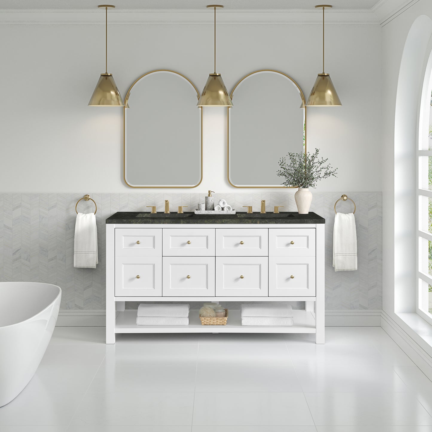 Renovate for Less Atlanta Breckenridge 60" Double Vanity, Bright White, w/ 3 CM Phantome Eclos Top