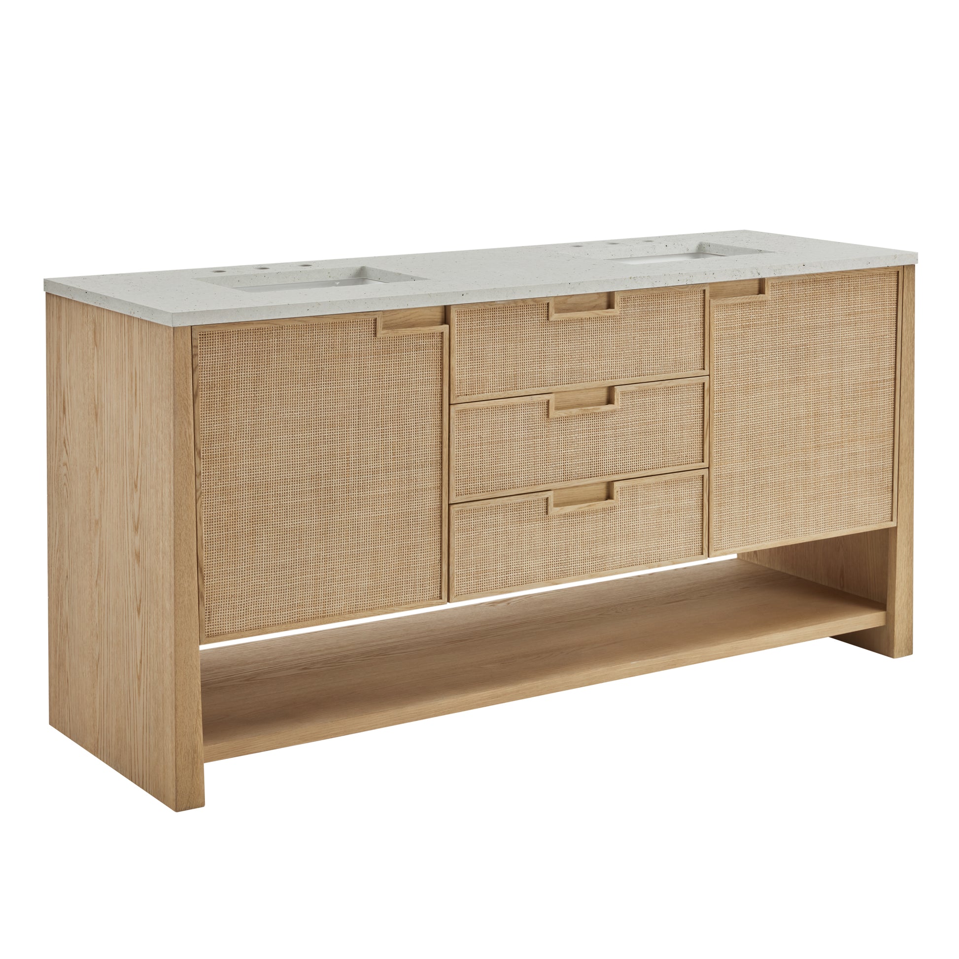 Renovate for Less Atlanta Solene 72" Double Vanity, Seaside Oak, w/ 3 CM Lime Delight Quartz Top