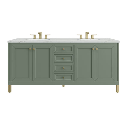 Renovate for Less Atlanta Chicago 72" Double Vanity, Smokey Celadon, w/ 3 CM Ethereal Noctis Silestone® Top