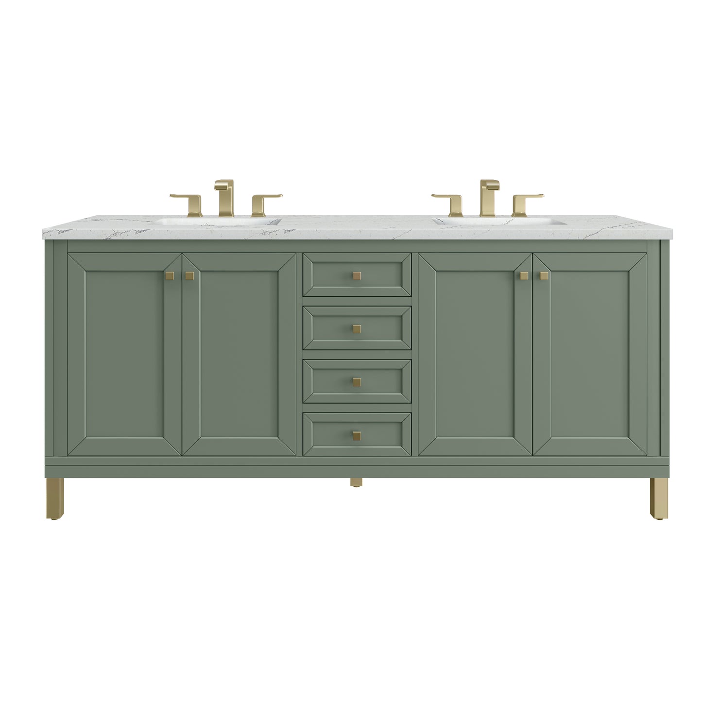 Renovate for Less Atlanta Chicago 72" Double Vanity, Smokey Celadon, w/ 3 CM Ethereal Noctis Silestone Top w/ FreePower Wireless Charger