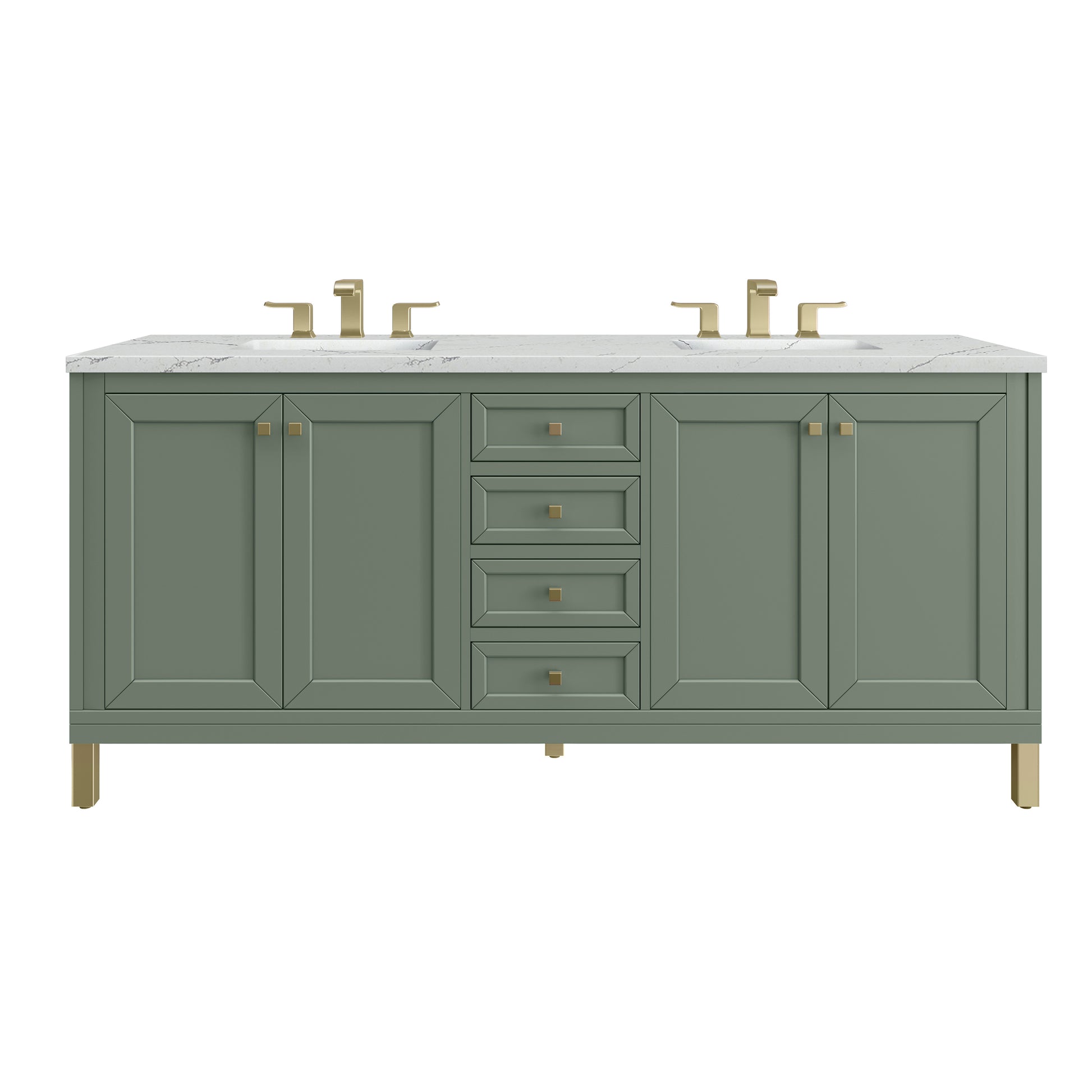 Renovate for Less Atlanta Chicago 72" Double Vanity, Smokey Celadon, w/ 3 CM Ethereal Noctis Silestone Top w/ FreePower Wireless Charger