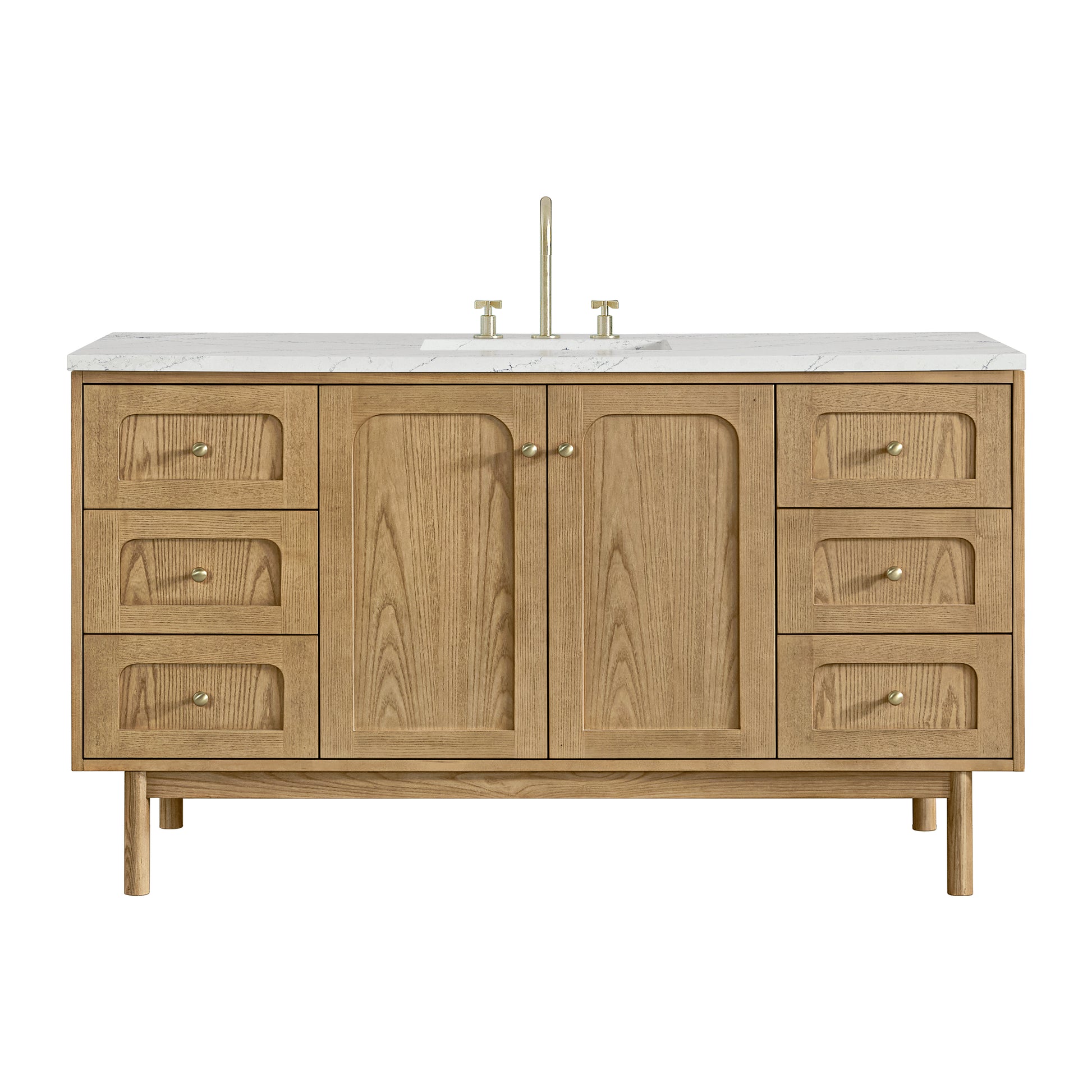 Renovate for Less Atlanta Laurent 60" Single Vanity, Light Natural Oak, w/ 3 CM Ethereal Noctis Quartz Top