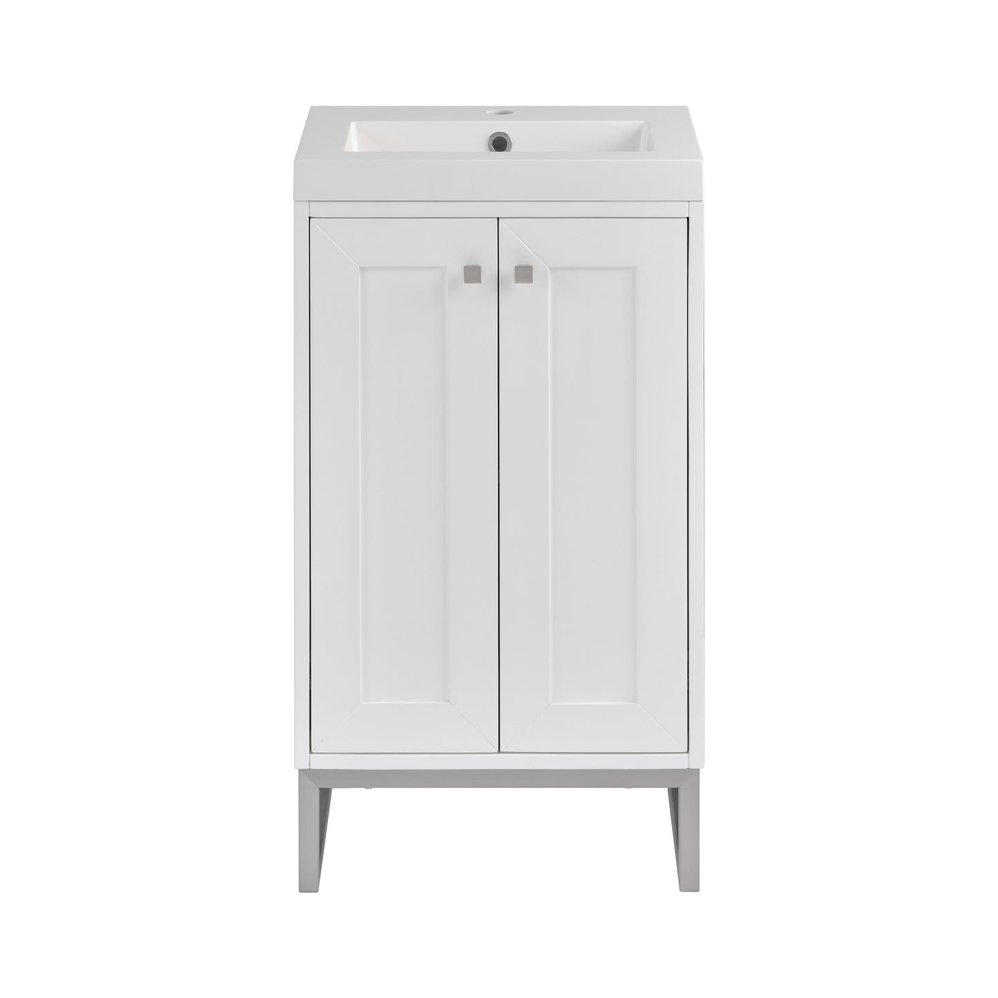 Renovate for Less Atlanta Chianti 20" Single Vanity, Glossy White, Brushed Nickel, w/ White Glossy Composite Stone Top