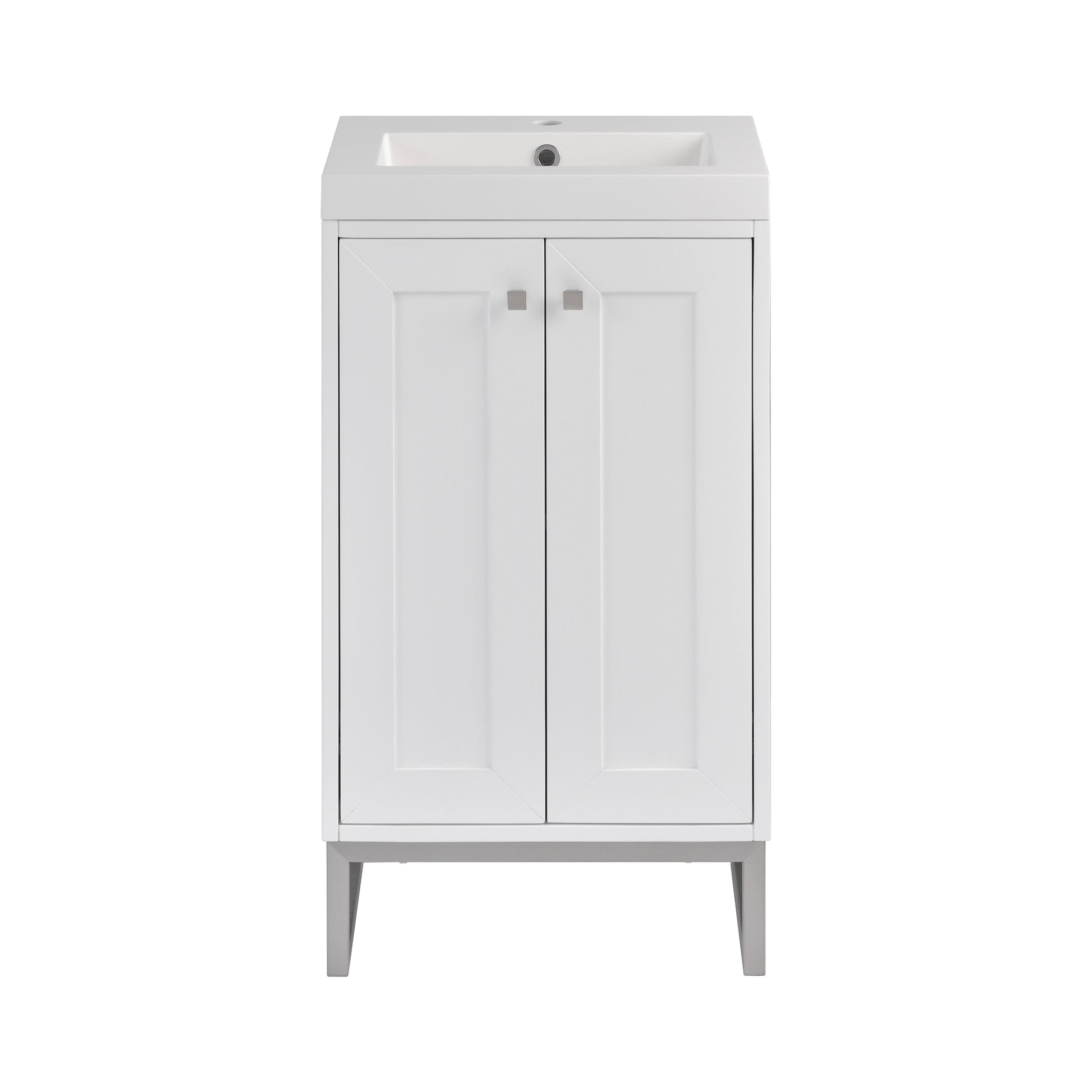 Renovate for Less Atlanta Chianti 20" Single Vanity, Glossy White, Brushed Nickel, w/ White Glossy Composite Stone Top