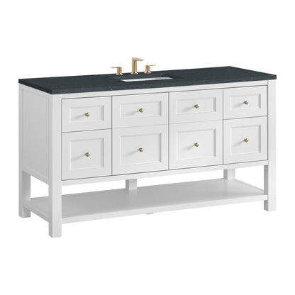 Renovate for Less Atlanta Breckenridge 60" Single Vanity, Bright White, w/ 3 CM Charcoal Soapstone Quartz Top