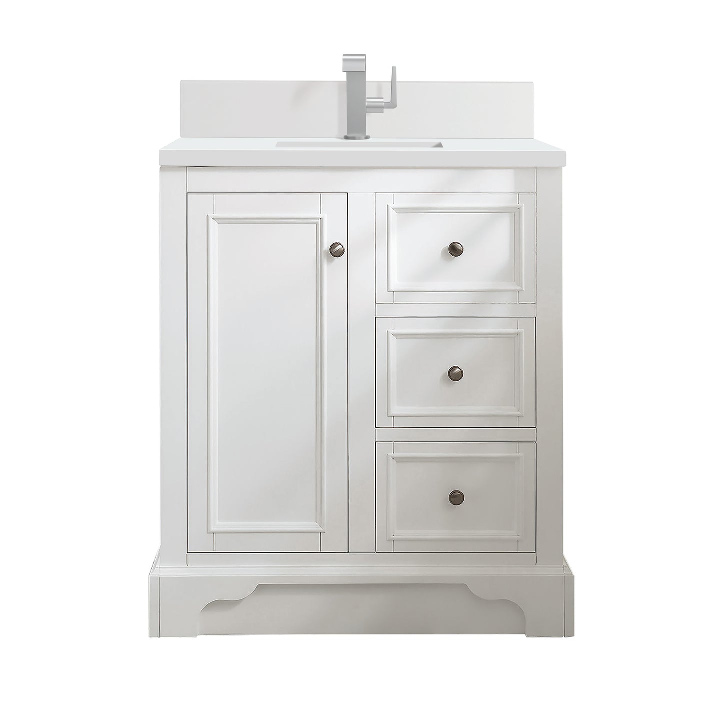 Renovate for Less Atlanta De Soto 30" Single Vanity, Bright White w/ Single Hole 3 CM White Zeus Silestone Top & Backsplash