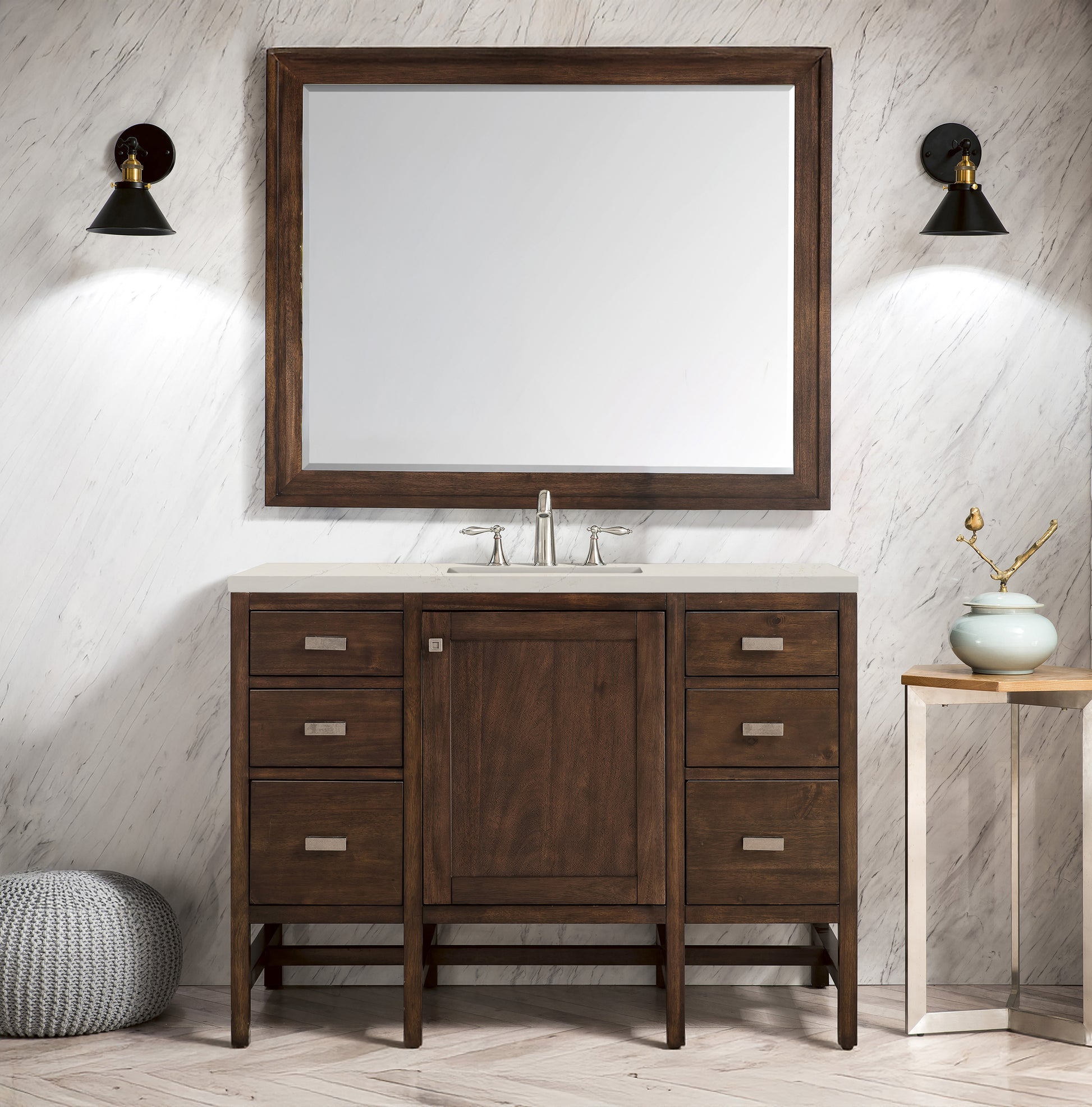 Renovate for Less Atlanta Addison 48" Single Vanity, Mid-Century Acacia, w/ 3 CM Siberian Silestone Top