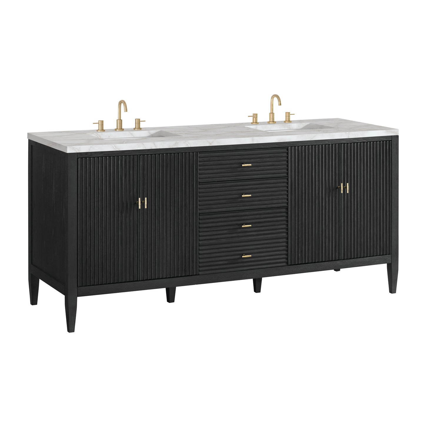 Renovate for Less Atlanta Myrrin 72" Double Vanity, Carbon Oak w/ 3 CM Victorian Silver Silestone Top
