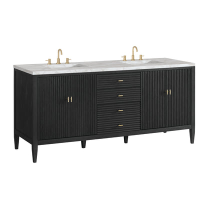 Renovate for Less Atlanta Myrrin 72" Double Vanity, Carbon Oak w/ 3 CM Victorian Silver Silestone Top