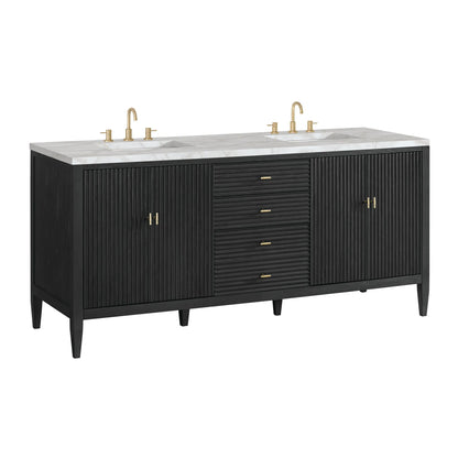 Myrrin 72" Double Vanity, Carbon Oak w/ 3 CM Victorian Silver Silestone Top w/FreePower Wireless Charger