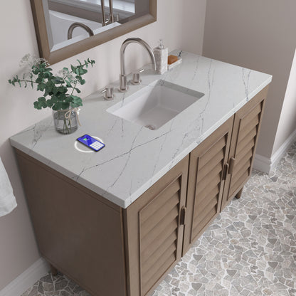 Renovate for Less Atlanta Portland 48" Single Vanity Whitewashed Walnut w/ 3 CM Ethereal Noctis Silestone Top w/FreePower Wireless Charger
