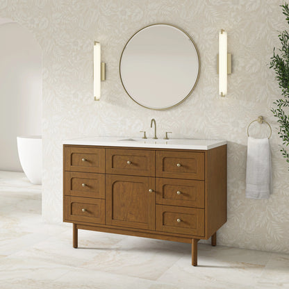 Laurent 48" Single Vanity, Honey Oak w/ 3 CM White Zeus Silestone Top