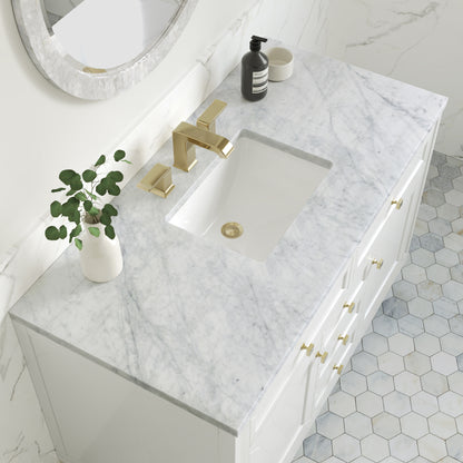 Renovate for Less Atlanta Chicago 48" Single Vanity, Glossy White, w/ 3 CM Carrara Marble Top
