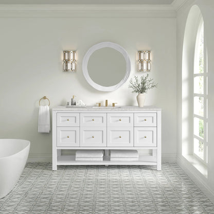 Breckenridge 60" Single Vanity, Bright White, w/ 3 CM Eternal Jasmine Pearl Silestone Top w/ FreePower Wireless Charger