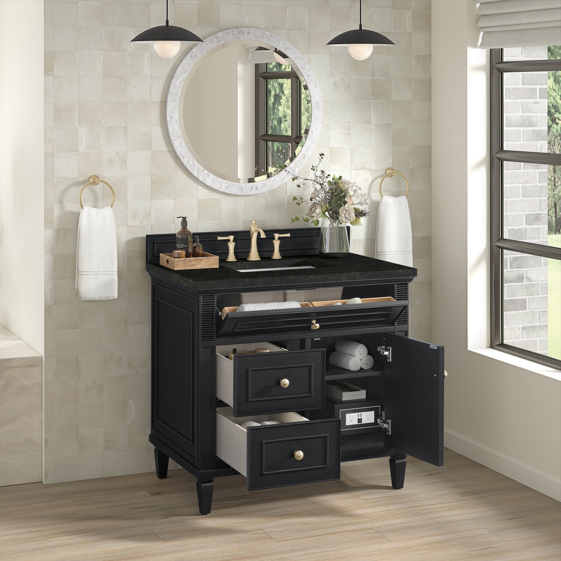 Renovate for Less Atlanta Lorelai 36" Single Vanity, Black Onyx, w/ 3 CM Phantome Eclos Top