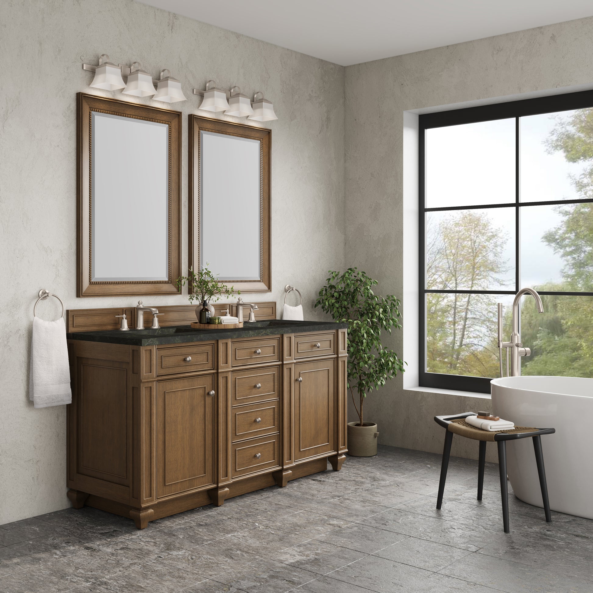 Renovate for Less Atlanta Bristol 60" Double Vanity, Saddle Brown, w/ 3 CM Phantome Eclos Top
