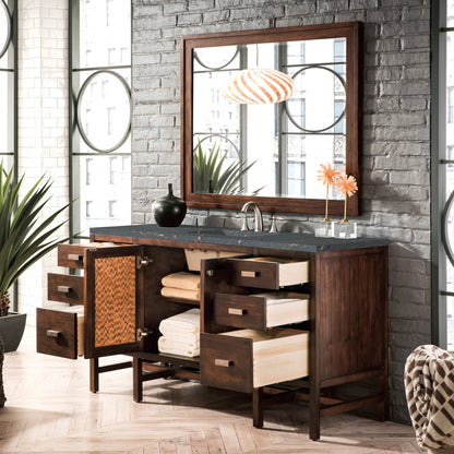 Renovate for Less Atlanta Addison 60" Single Vanity, Mid-Century Acacia w/ 3 CM Parisien Bleu Silestone Top
