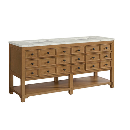 Renovate for Less Atlanta Malibu 72" Double Vanity, Amber Birch w/ 3 CM Victorian Silver Top w/ FreePower Wireless Charger