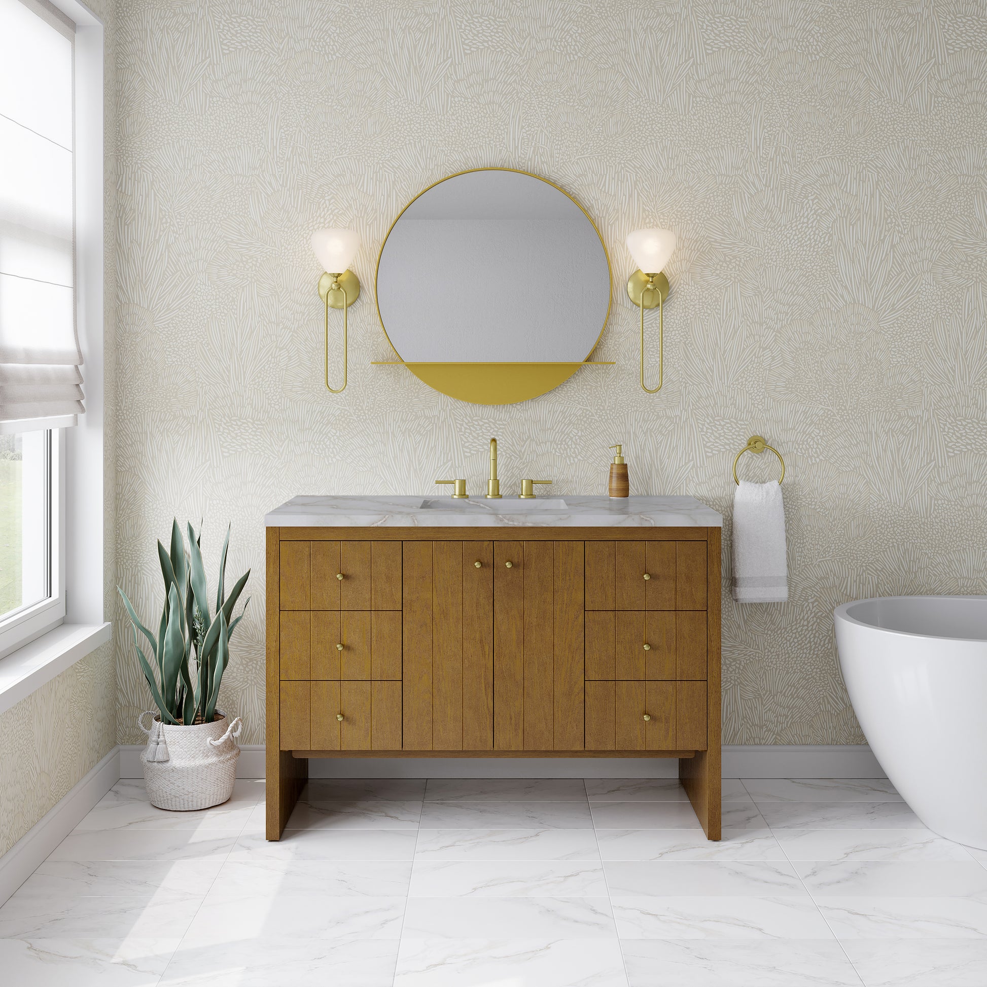 Renovate for Less Atlanta Hudson 48" Single Vanity, Honey Oak w/ 3 CM Victorian Silver Silestone Top