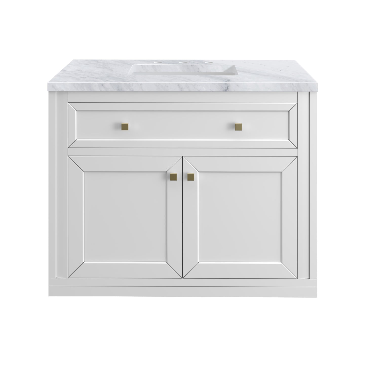 Renovate for Less Atlanta Chicago 36" Single Vanity, Glossy White, w/ 3 CM Carrara Marble Top