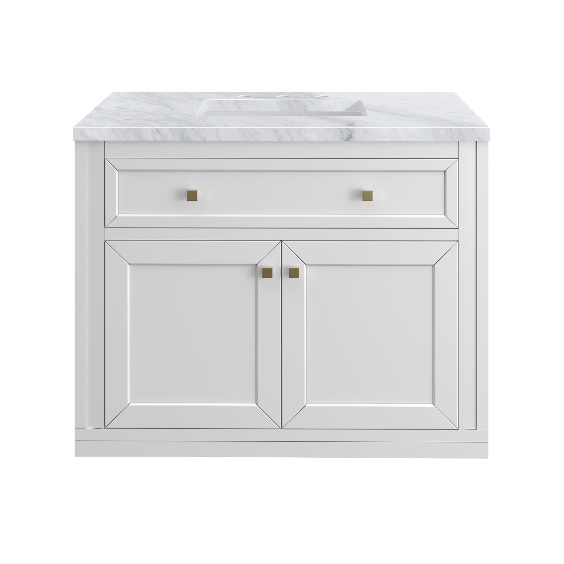 Renovate for Less Atlanta Chicago 36" Single Vanity, Glossy White, w/ 3 CM Carrara Marble Top