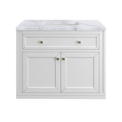 Renovate for Less Atlanta Chicago 36" Single Vanity, Glossy White, w/ 3 CM Carrara Marble Top