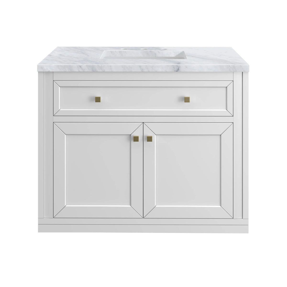 Chicago 36" Single Vanity, Glossy White, w/ 3 CM Carrara Marble Top