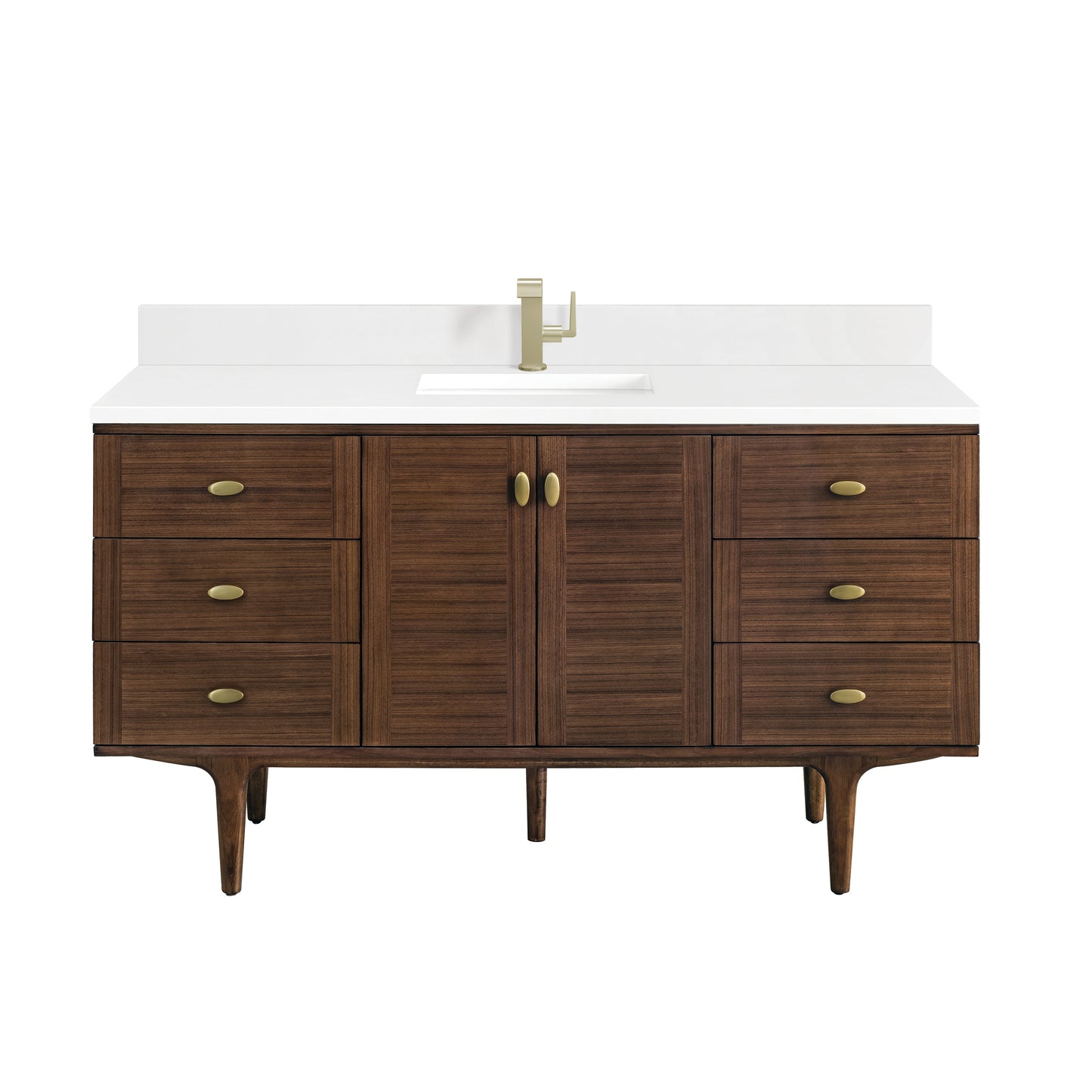 Renovate for Less Atlanta Amberly 60" Single Vanity, Mid-Century Walnut w/ Single Hole 3 CM White Zeus Top & Backsplash