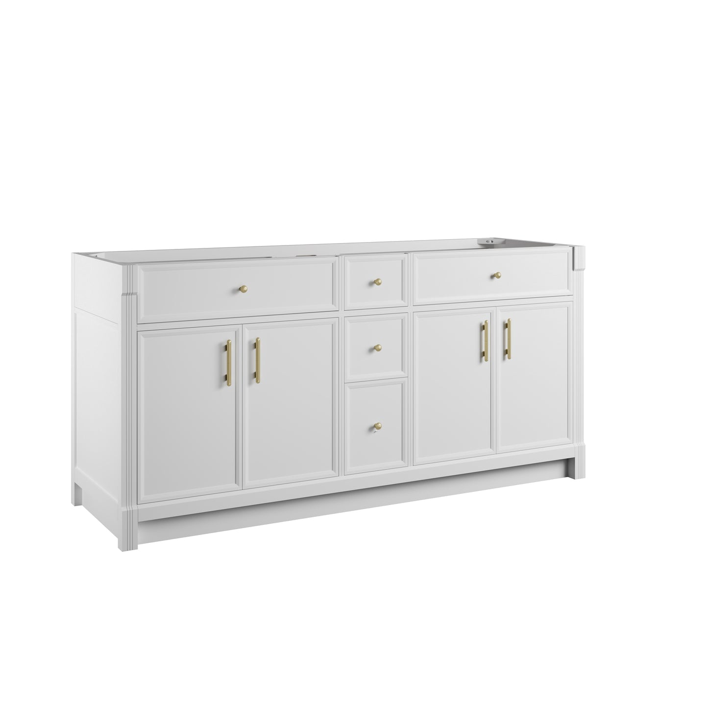 Renovate for Less Atlanta Bellshire 72" Double Vanity, Bright White w/ 3 CM Tajnar Eclos Top w/FreePower Wireless Charger