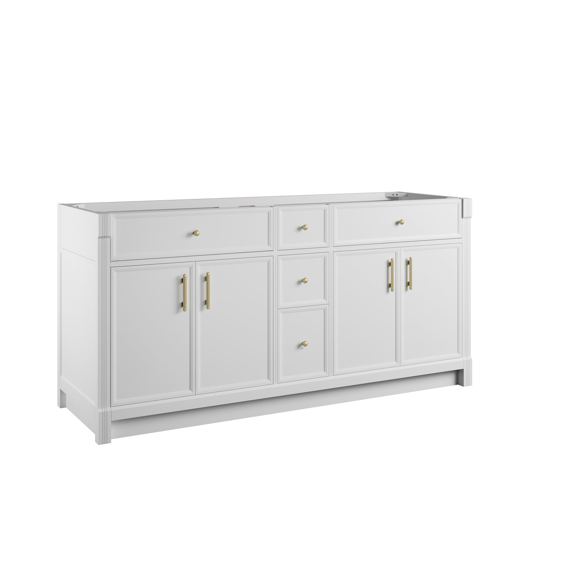 Renovate for Less Atlanta Bellshire 72" Double Vanity, Bright White w/ 3 CM Tajnar Eclos Top w/FreePower Wireless Charger