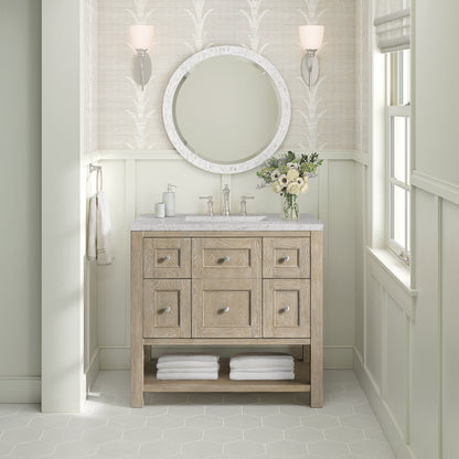Renovate for Less Atlanta Breckenridge 36" Single Vanity, Whitewashed Oak w/ 3 CM Eternal Jasmine Pearl Silestone Top