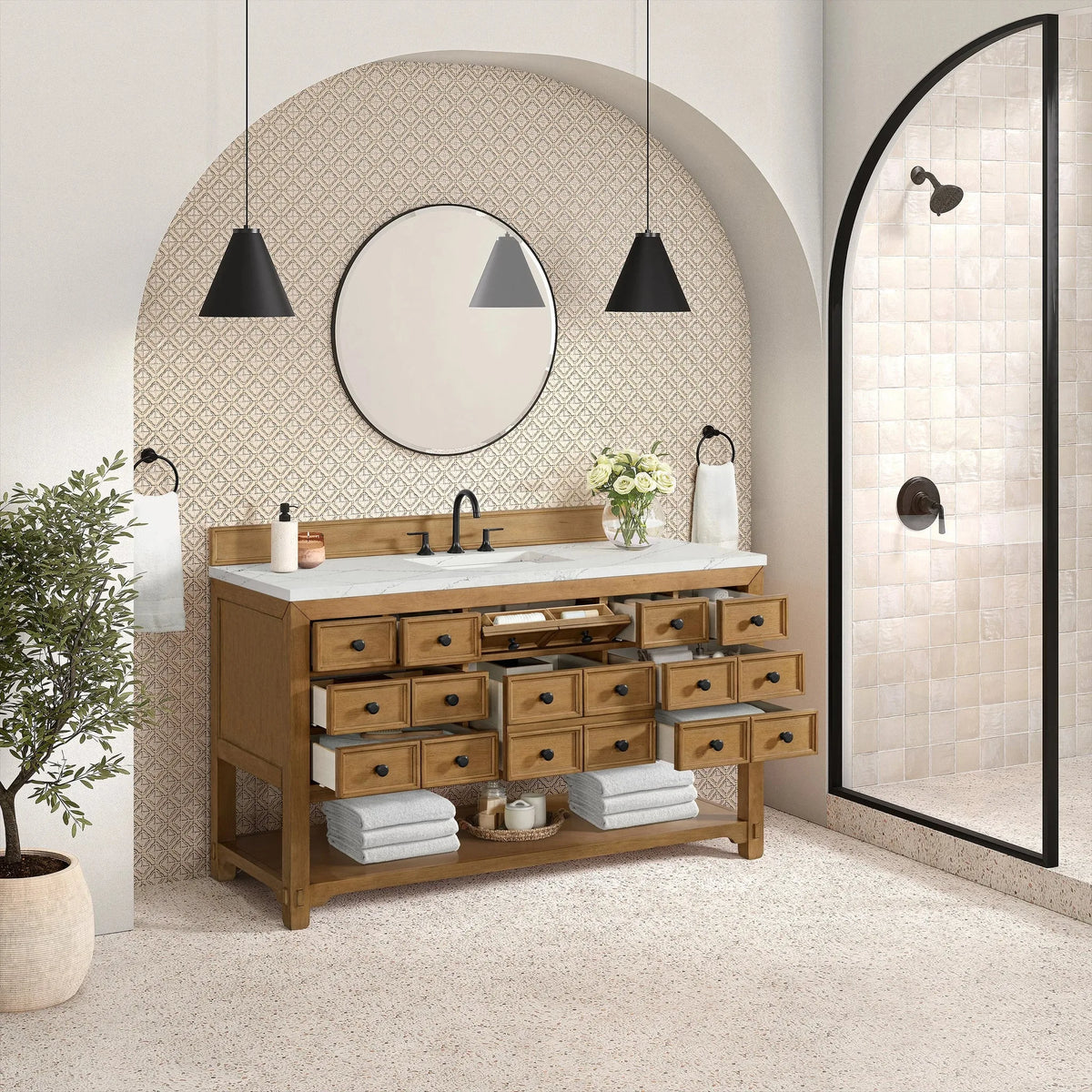 Malibu 60" Single Vanity, Amber Birch w/ 3 CM Ethereal Noctis Top