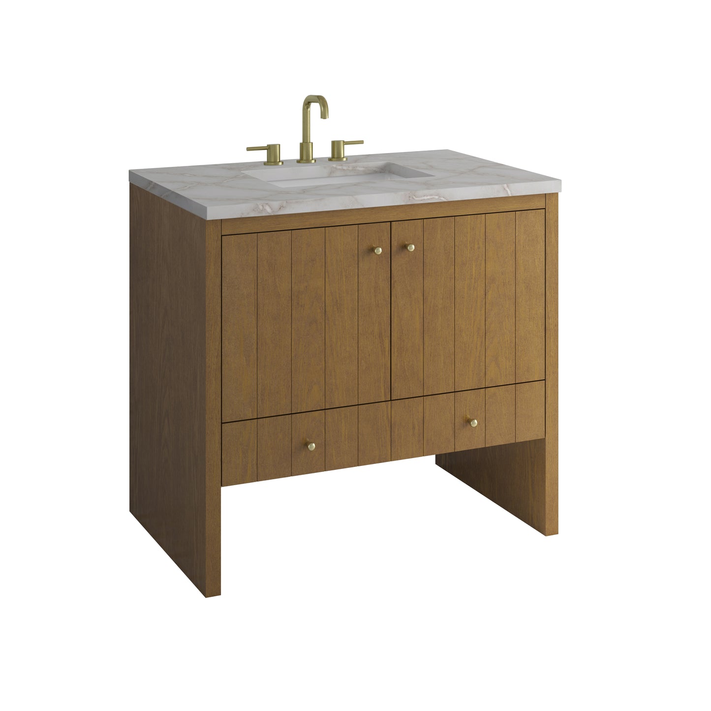 Renovate for Less Atlanta Hudson 36" Single Vanity, Honey Oak w/ 3 CM Victorian Silver Silestone Top